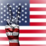 peace hand sign with usa flag graphic