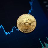 bitcoin coin on background of business charts